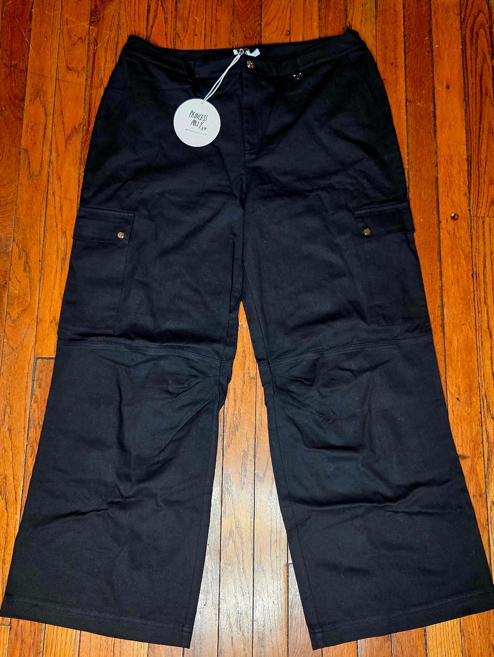 NWT Princess Polly Womens Size 12 Fallout Mid Rise Cargo Pants Black Wide Leg A1